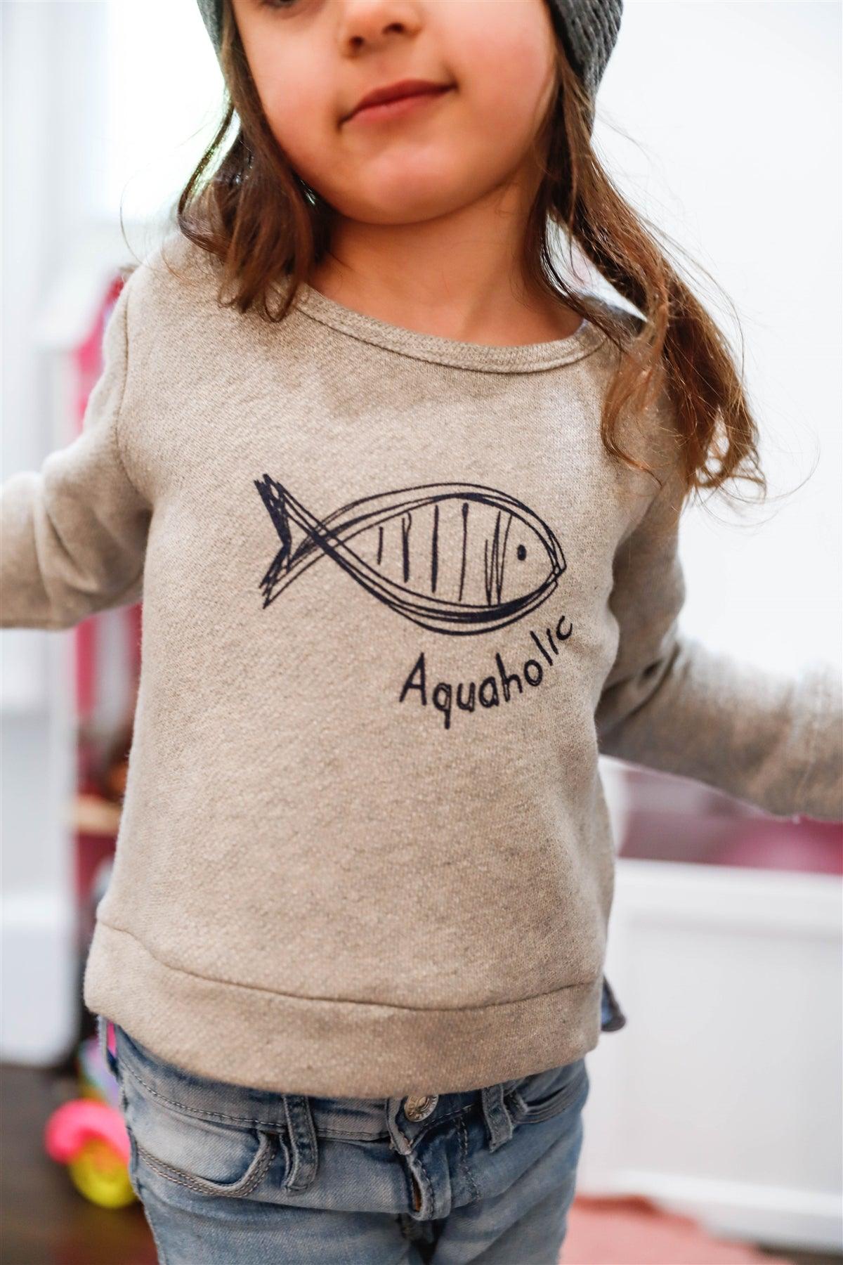 Toddler Girls Heather Grey "Aquaholic" Print Contrast Back Sweater /2-1-1-2