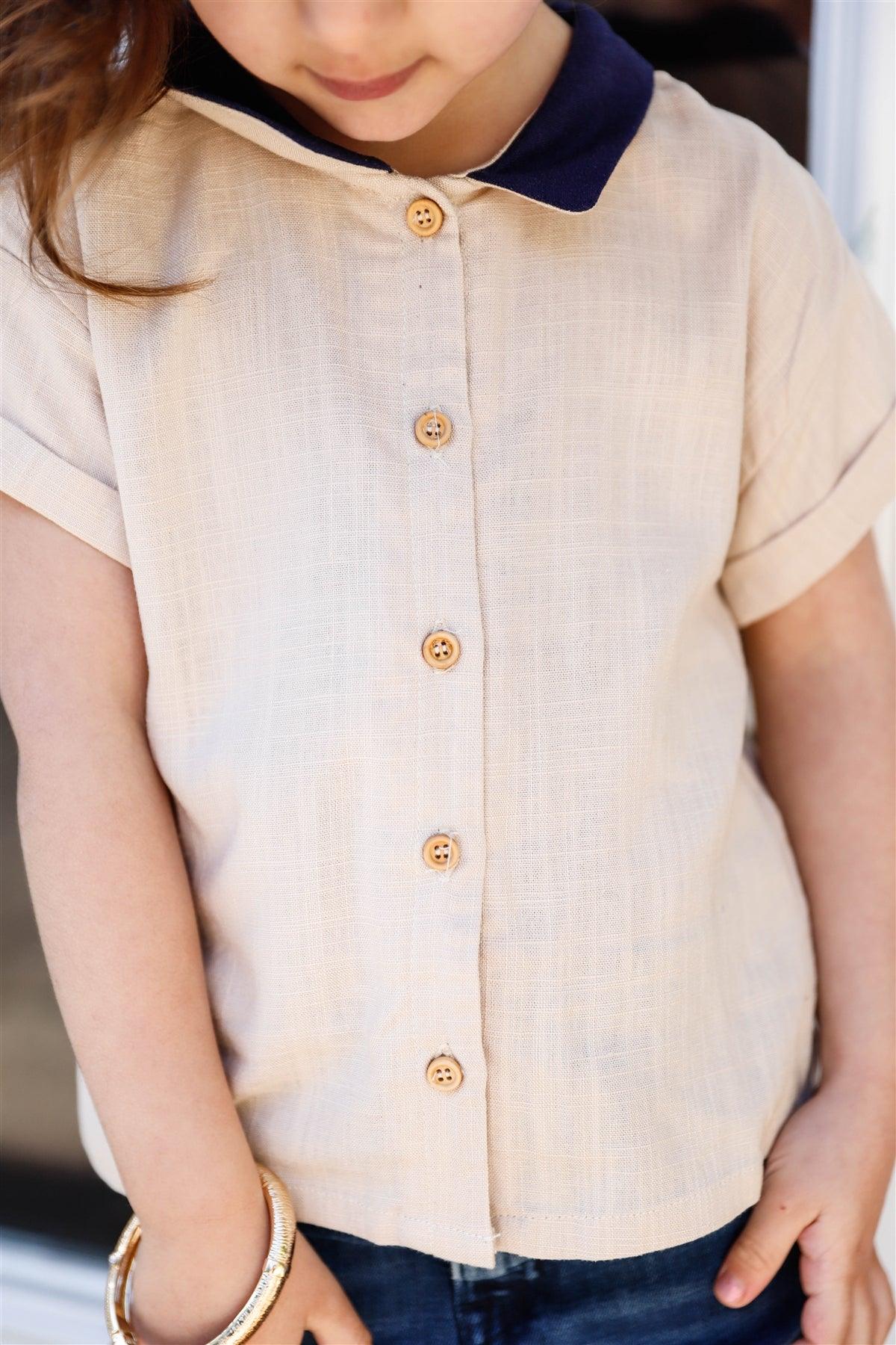 Toddler Girls Bone Textured Contrast Color Shirt Top /2-1-2-2