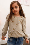 Girls Khaki Suede Effect Front Button Up Detail Top /1-2-2-1