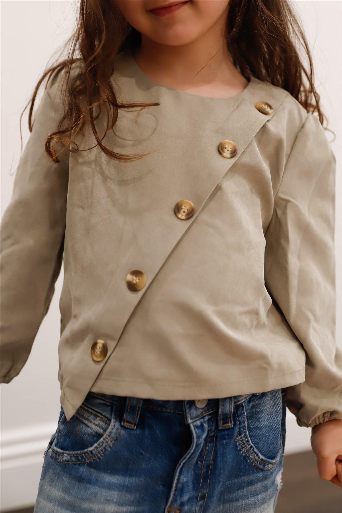 Toddler Girls Khaki Suede Effect Front Button Up Detail Top /1-2-2-1