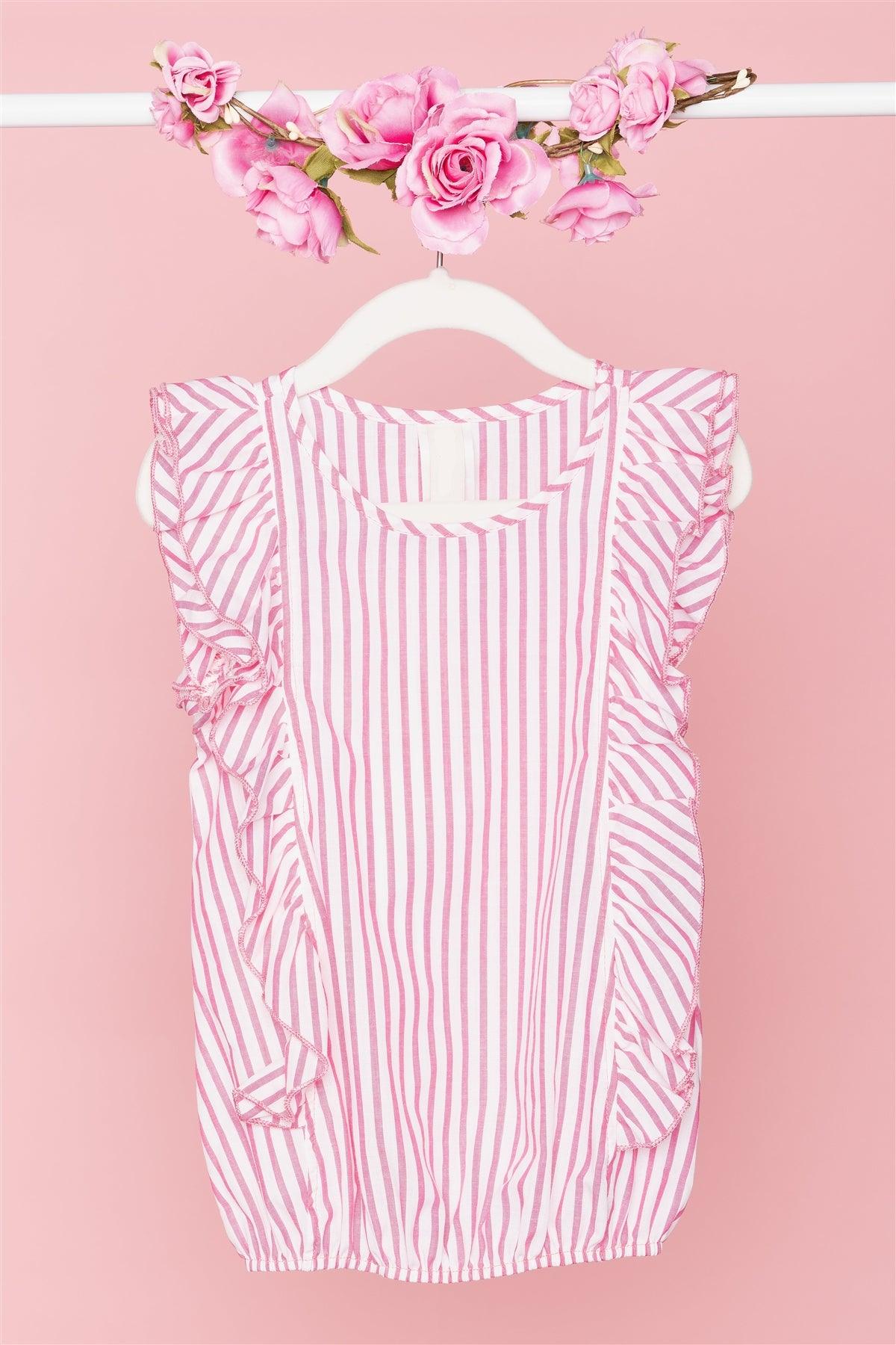 Girls Pink And White Striped Ruffled Top /4-1