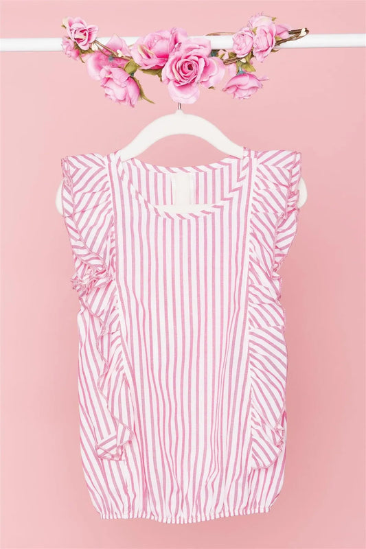 Toddler Girls Pink And White Striped Ruffled Top /4-1 - Tasha Apparel Wholesale