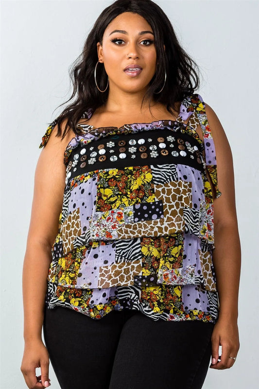 Plus Size Multi Tie-Shoulder Layered Top /2-2-2 - Tasha Apparel Wholesale