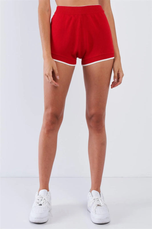 Red White Old School Striped Crop High Waisted Shorts - Tasha Apparel Wholesale