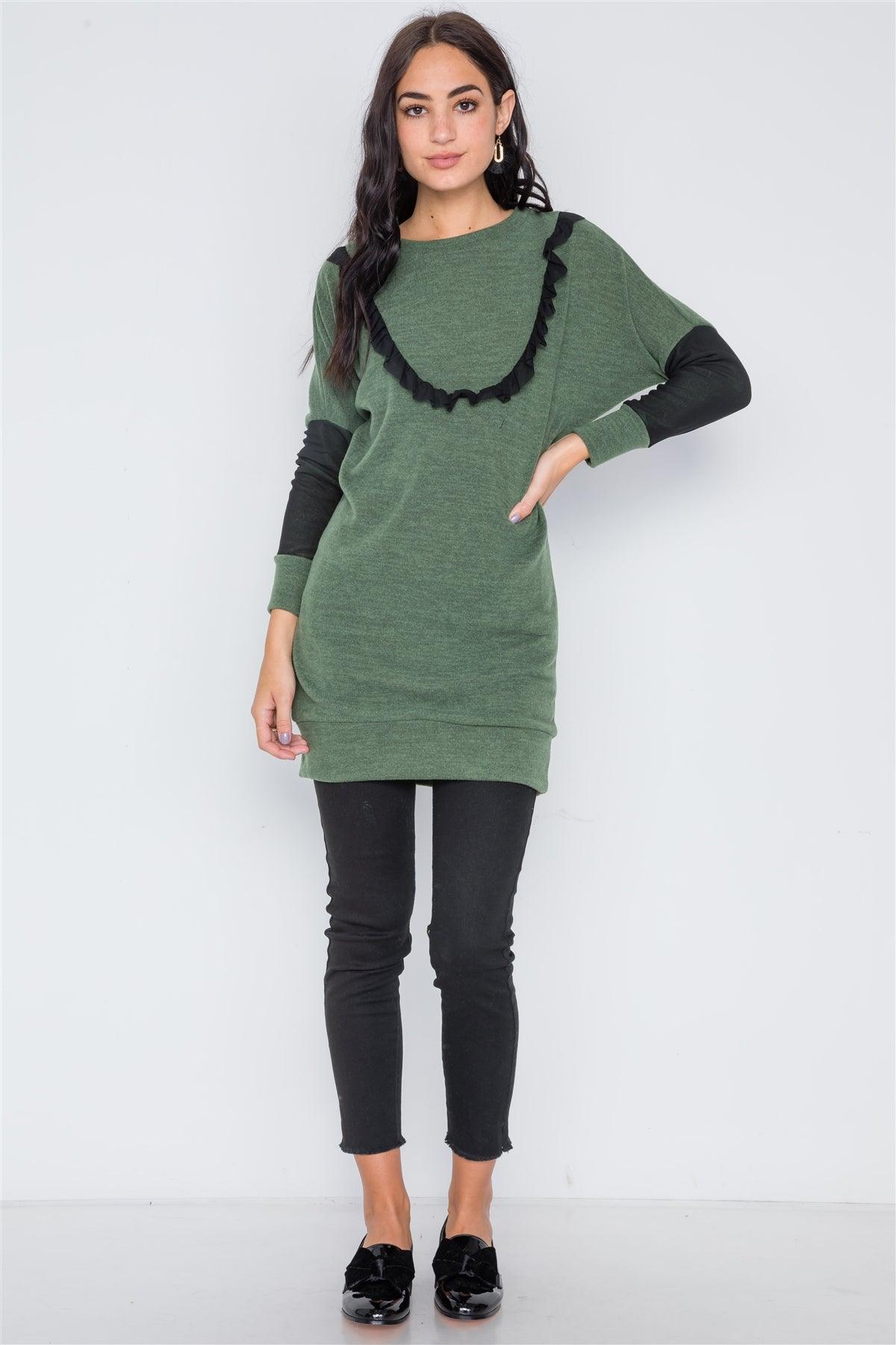Heather Green Mash Detail Mini Sweater Dress /2-3-2