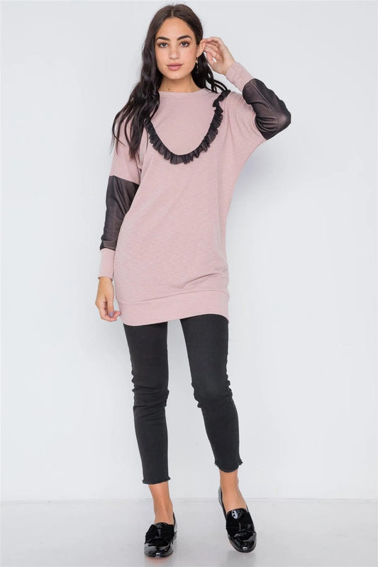 Mauve Mash Detail Mini Sweater Dress /2-3-2 - Tasha Apparel Wholesale