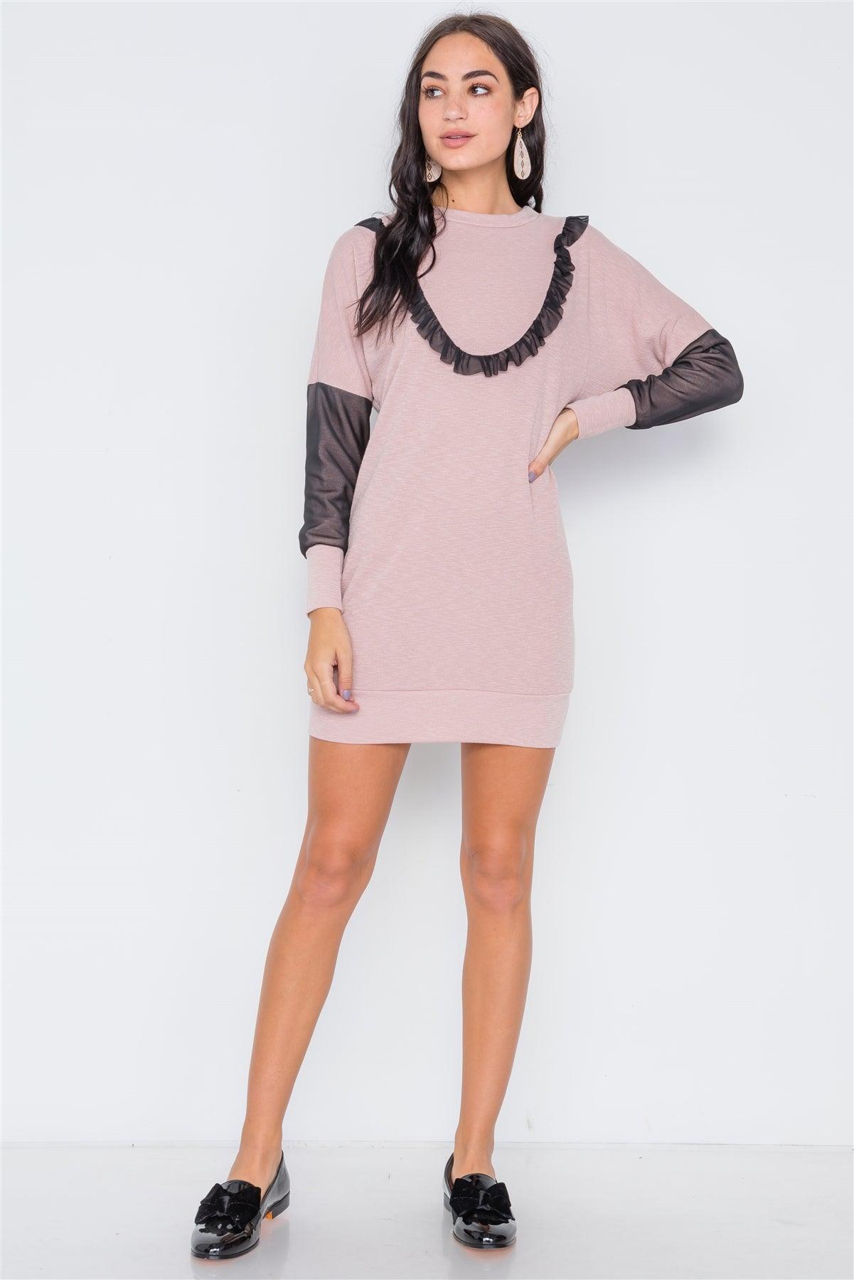 Mauve Mash Detail Mini Sweater Dress /2-3-2