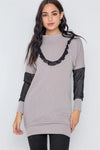 Sage Taupe Mash Detail Mini Sweater Dress /2-2-2 - Tasha Apparel Wholesale
