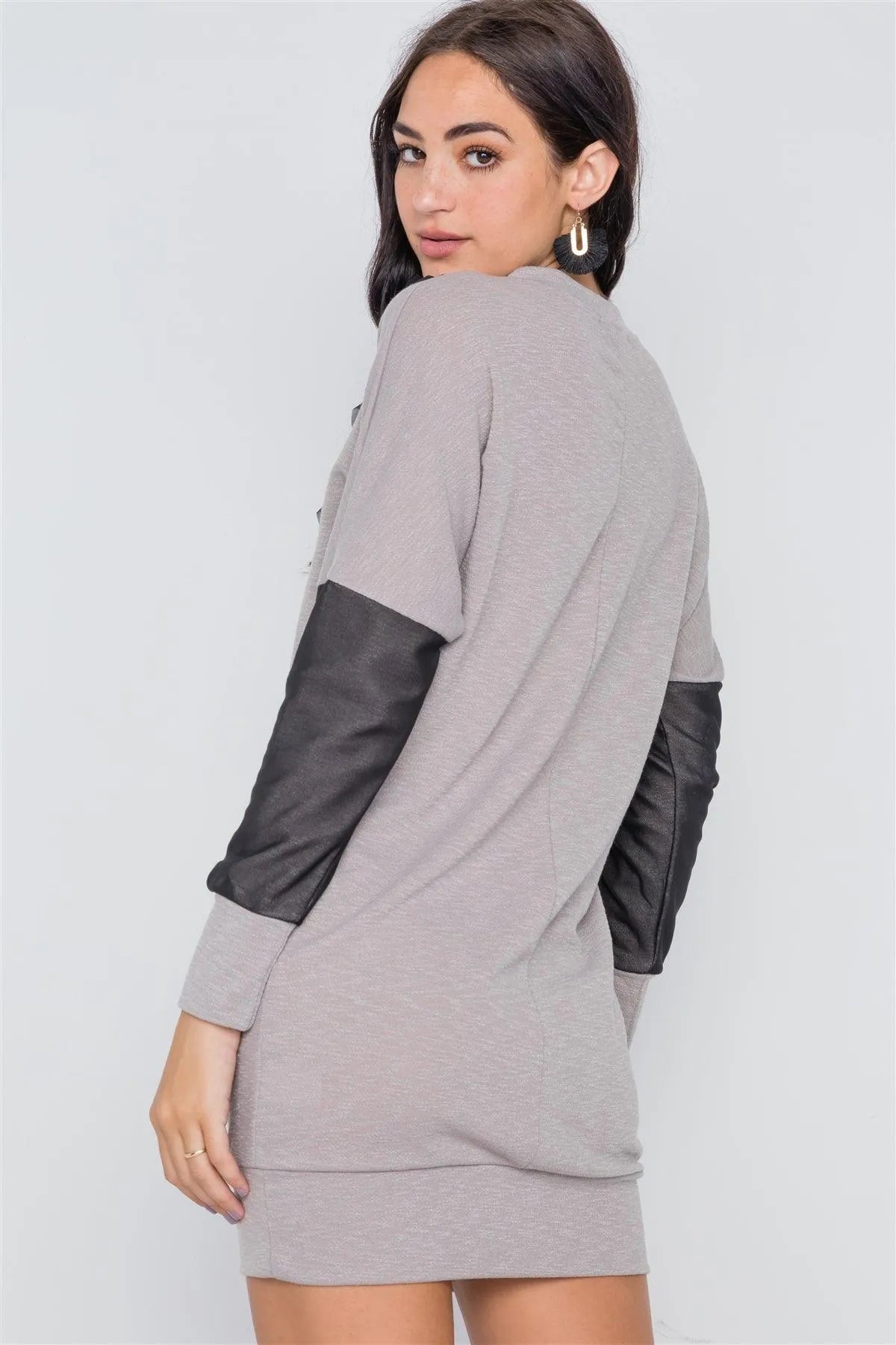 Sage Taupe Mash Detail Mini Sweater Dress /2-2-2 - Tasha Apparel Wholesale