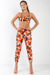 Orange Camouflage High Waisted Parachute Jogger Pant Triangle Halter Crop Top Two Piece Set /2-2-2