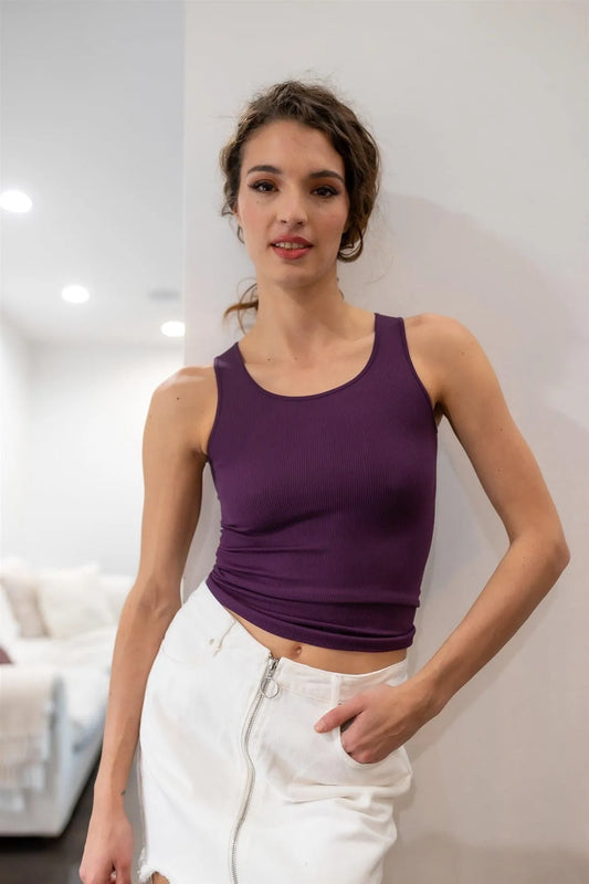 Deep Purple Ribbed Super Stretchy Tank Top - Tasha Apparel Wholesale