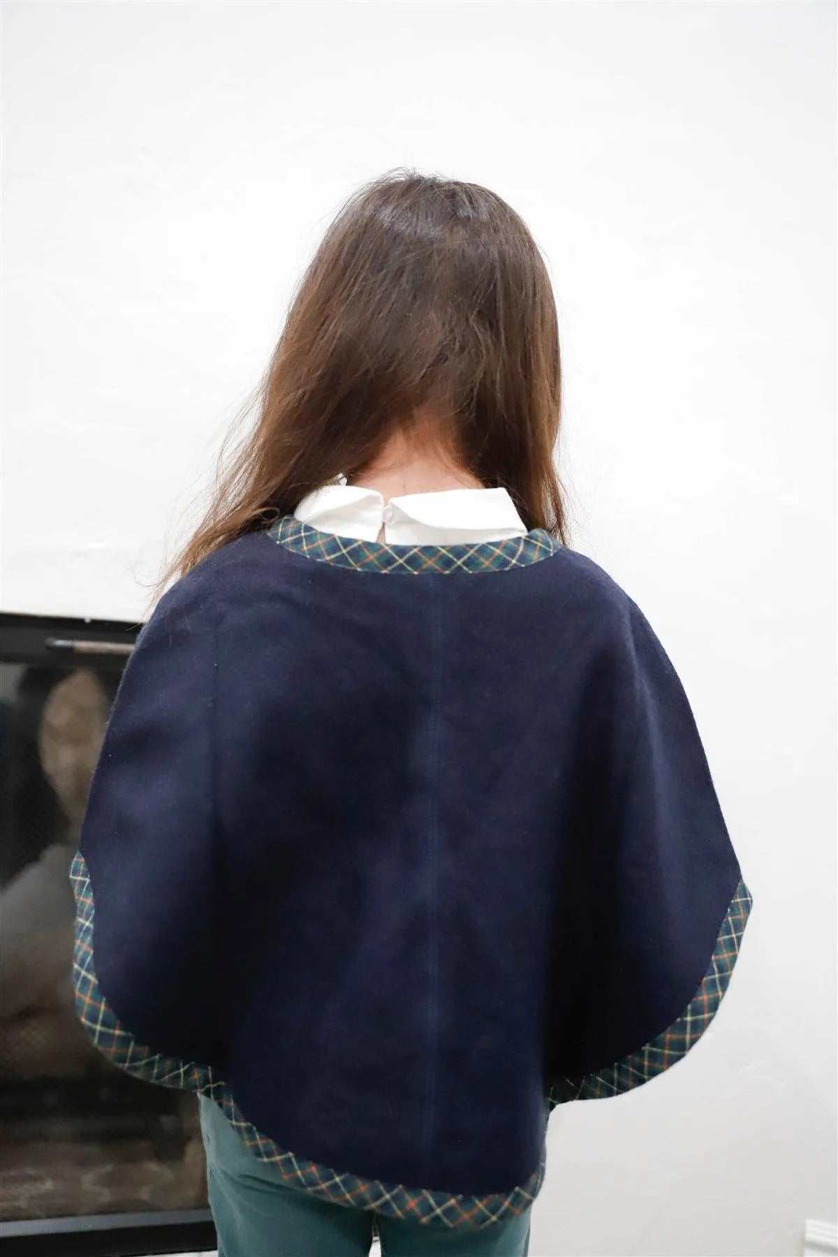 Toddler Girls Navy Flannel Plaid Trim Button Up Cape Coat /2-1-1 - Tasha Apparel Wholesale