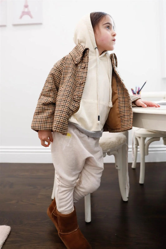 Toddler Girls Brown Houndstooth Print Collared Button Up Jacket /1-1-2 - Tasha Apparel Wholesale
