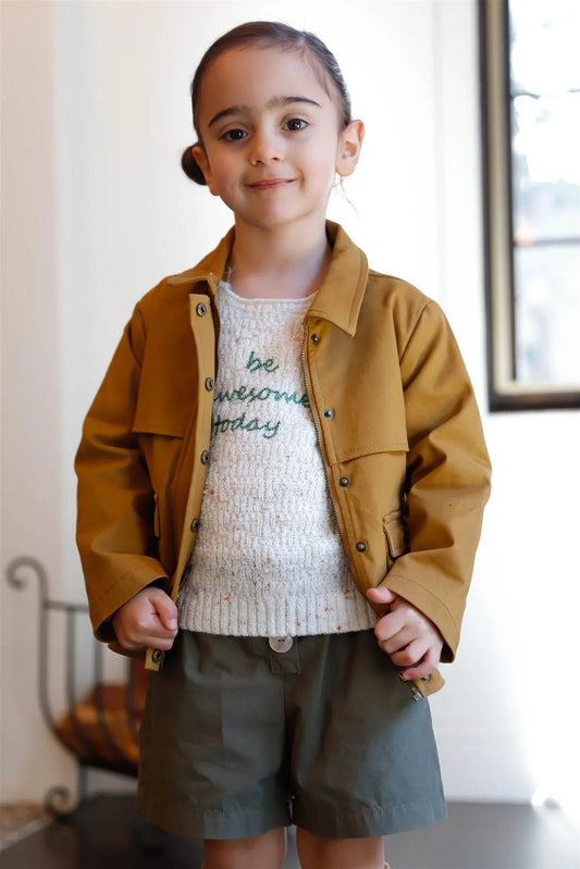 Toddler Girls Bright Brown Cotton Collared Button Up Jacket /1-2-2 - Tasha Apparel Wholesale