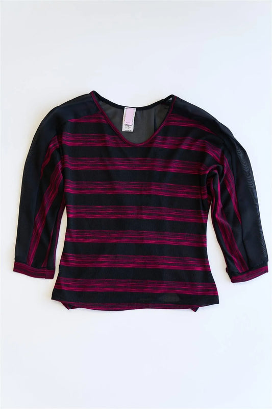 Toddler Girls Black Fuchsia Stripe Gathered Back Top /1-2-2 - Tasha Apparel Wholesale