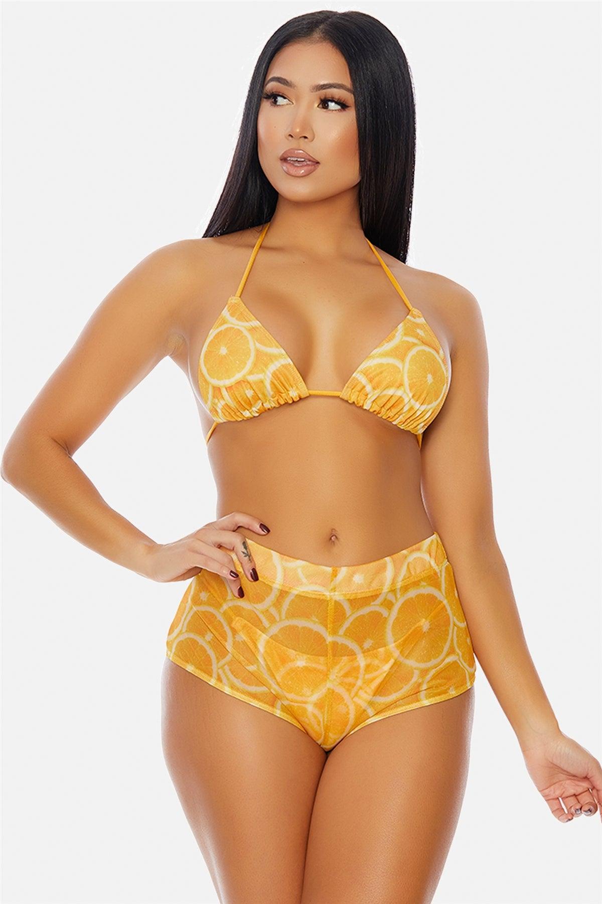 Yellow Orange Mimosa Ocho Rios Mesh Pool Swimwear Bottom Shorts