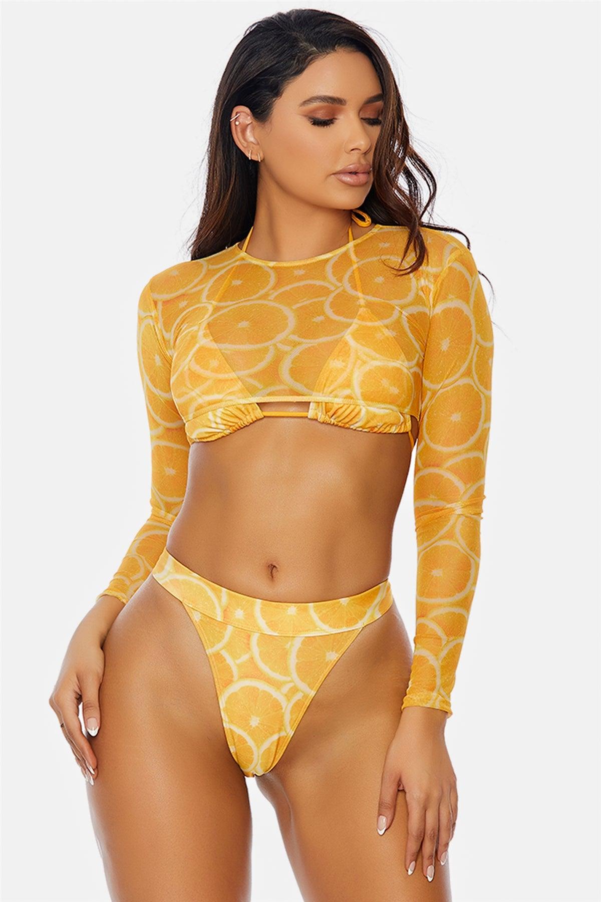 Mimosa Yellow Orange Acupulco Mesh Bolero Swimwear Cover Up  Top