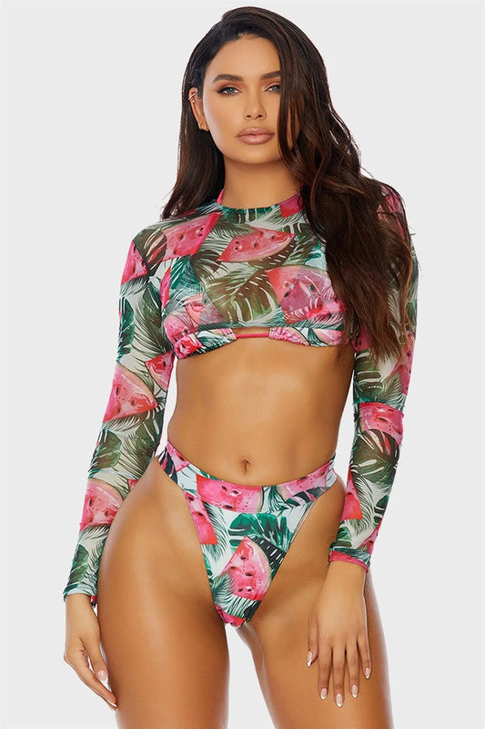 Green Red Sandia Watermelon Acupulco Mesh Bolero Swimwear Top - Tasha Apparel Wholesale