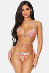 Raspberry Saint Kitts Gold Ring Bikini Triangle Strappy Swimwear 2 Piece Set - Tasha Apparel Wholesale