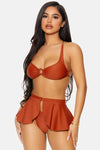 Rust Martinique Gold Ring Strappy Back Peplum Skirt Bikini Swimwear 3 Piece Set - Tasha Apparel Wholesale