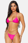 Fuchsia Pink Saint Martin Triangle Belly Chain String Side Bikini Swimwear 2 Piece Set