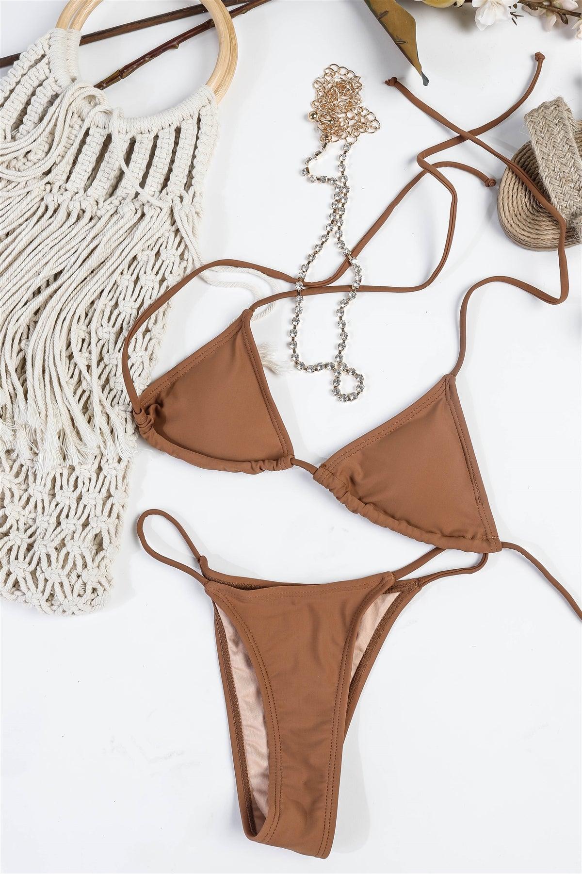 Nude Saint Martin Triangle Belly Chain String Side Bikini Swimwear 2 Piece Set