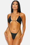 Black Anguilla Gathered Triangle Criss Cross T-string Sexy One Piece Swimsuit