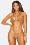 Mocha Anguilla Gathered Triangle Criss Cross T-string Sexy One Piece Swimsuit