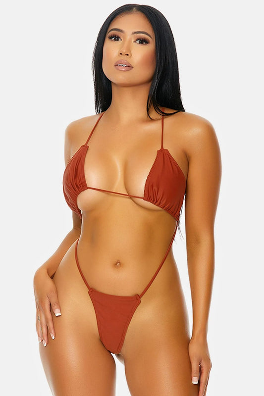 Anguilla Gathered Triangle T-string One Piece Swimsuit - Tasha Apparel Wholesale