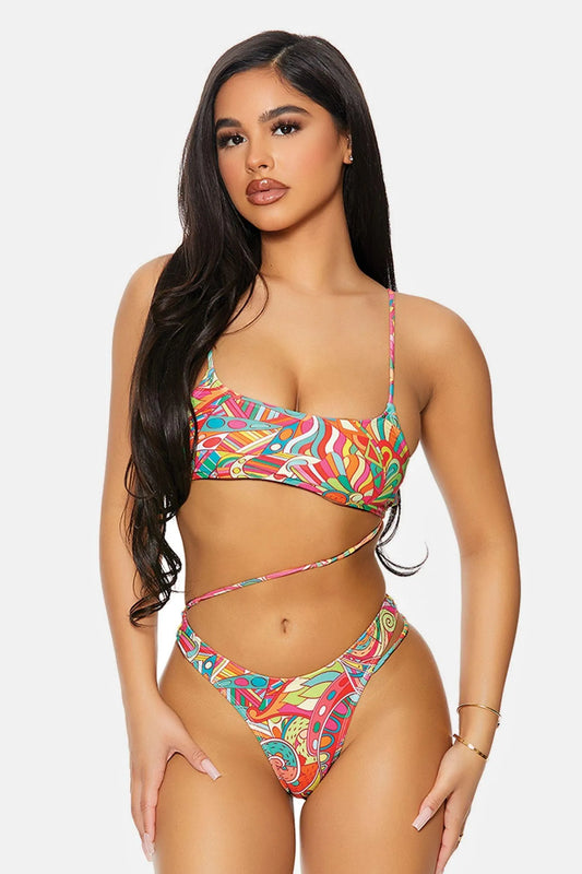 Multi Color Bonaire Diagonal Strappy Hip One Piece Swimsuit - Tasha Apparel Wholesale