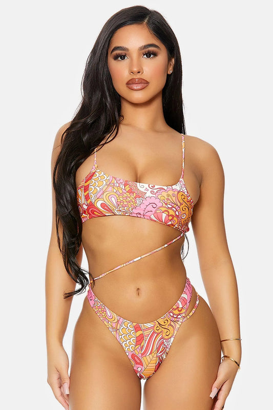 Raspberry Bonaire Diagonal Strappy Hip One Piece Swimsuit - Tasha Apparel Wholesale