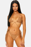 Mocha Aruba Halter Triangle Adjustable Ties Multi Side Strap Thong Bikini Swimwear 2 Piece Set