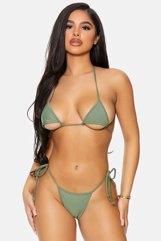 Sage Halter Triangle Cutout Cups Bikini Swimwear - Tasha Apparel Wholesale