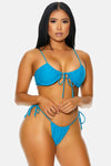 Teal Saint Croix Underwire Top Adjustable Ties Thong Bikini Swimwear 2 Piece Set