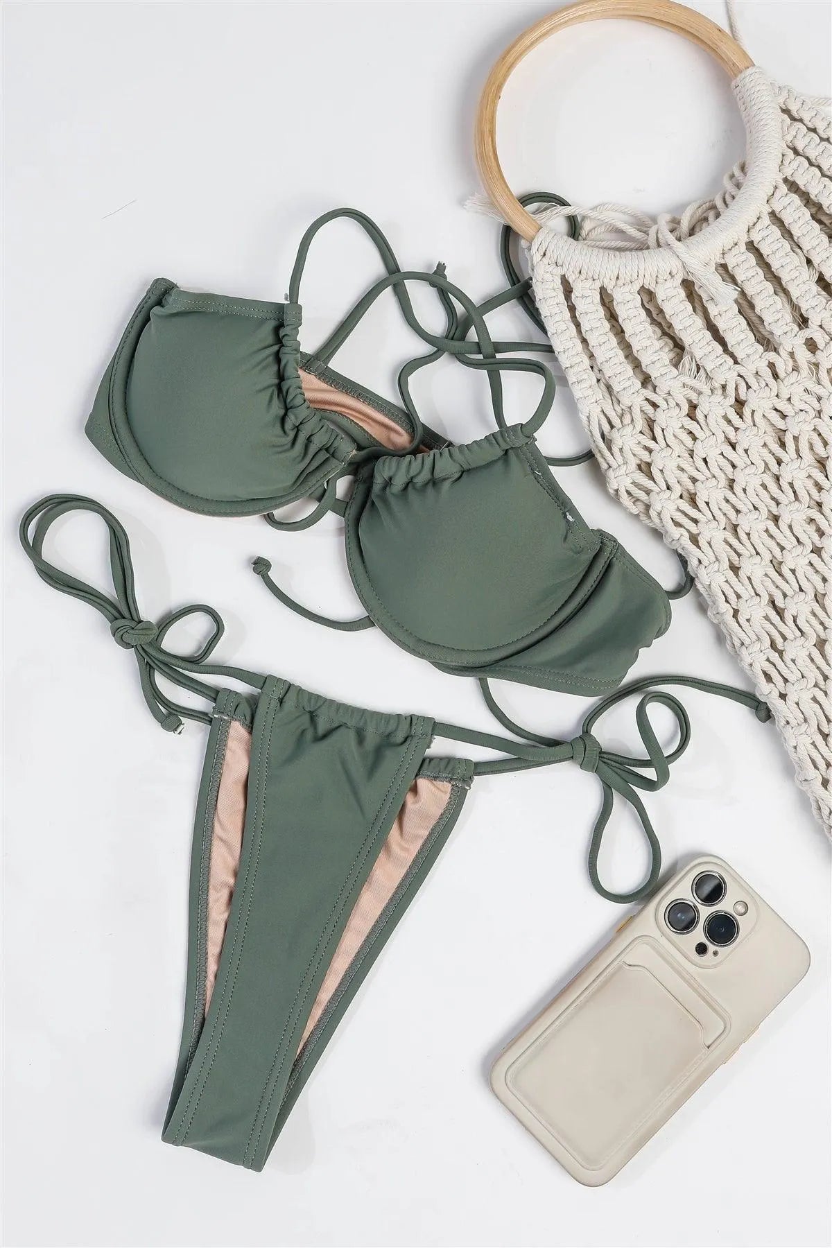 Sage Saint Croix Underwire Top Adjustable Ties Thong Bikini Swimwear 2 Piece Set - Tasha Apparel Wholesale
