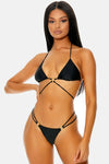 Black Curacao Triangle Gold Ring Wrap Double Strap Bikini Swimwear 2 Piece Set - Tasha Apparel Wholesale