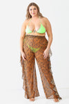 Tiger Animal Print Mesh High Waist Sexy Ruffle Pants - Tasha Apparel Wholesale