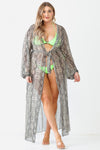 Junior Plus Size Snake Print Open Front Long Sleeve Kimono / Cover Up