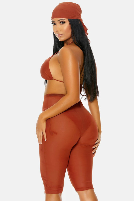 Rust Coverup Sheer Swimwear High Waist Shorts - Tasha Apparel Wholesale