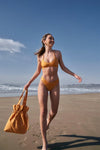 Adobe Yellow Soft V-Neck Strappy Back Sporty Top & High-Leg Bikini Bottom Two-Piece Swimsuit - Tasha Apparel Wholesale