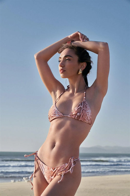 Snake Print Bikini Top & Self-Tie Sides Bottom - Tasha Apparel Wholesale