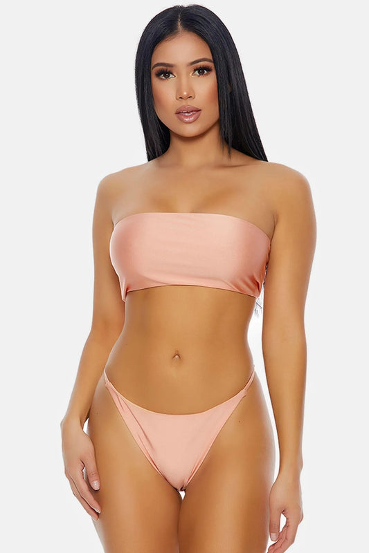 Basic Tube Bandeau String Bottoms Bikini Swimwear Set - Tasha Apparel Wholesale