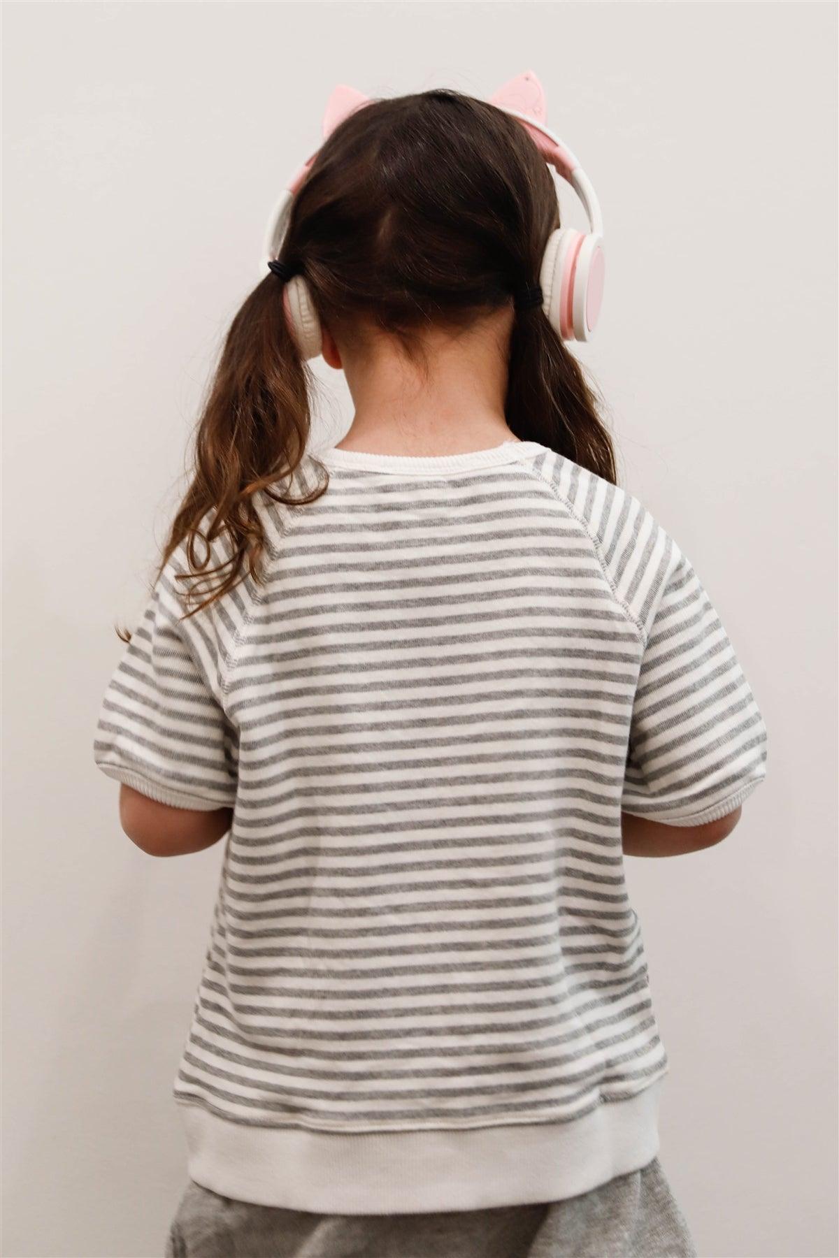 Toddler Girls "Merci" Grey Cotton Stripe Short Sleeve Top /2-2-2-2