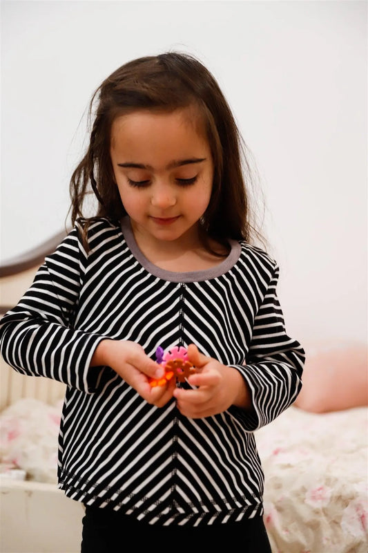 Toddler Little Girls Cotton Striped Back Cut-Out Detail Top - Tasha Apparel Wholesale