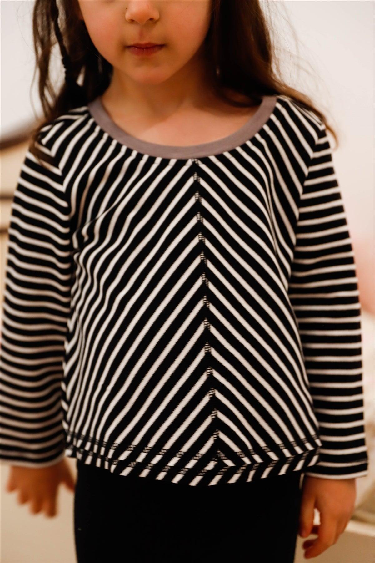 Toddler Girls Black & White Cotton Striped Back Cut-Out Detail Top /2-2-2-2
