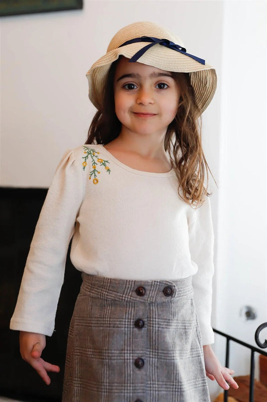 Toddler Girls Ivory Cotton Floral Embroidery Detail Sweater /3-1-1-2 - Tasha Apparel Wholesale