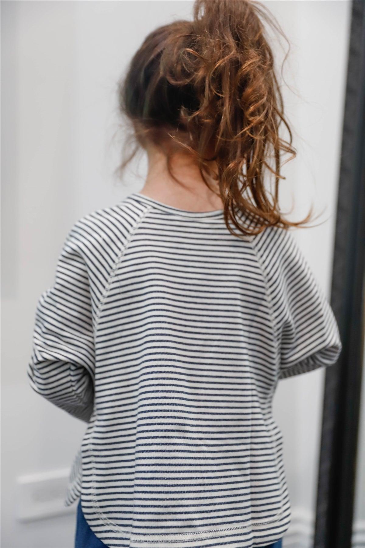 Toddler Girls Navy Striped Cotton Blend Marine Print Long Sleeve Top /3-1-3