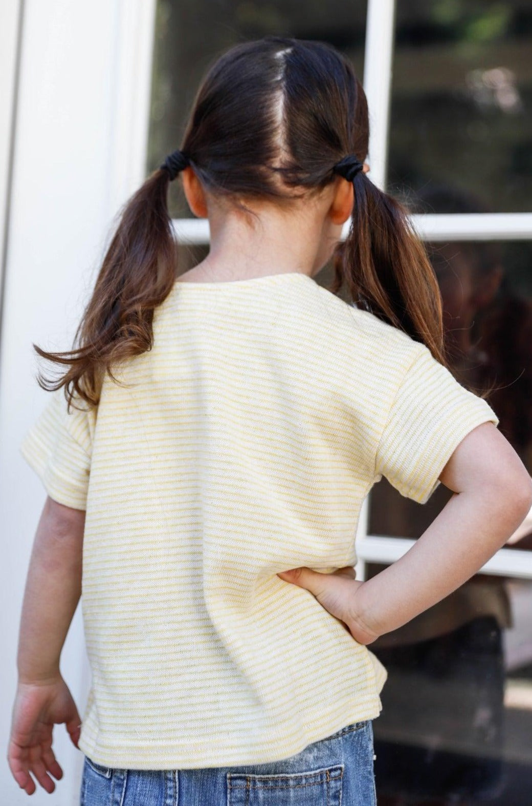 Toddler Girls Yellow Stripe "Marin" Side Button Details Top /2-1-2