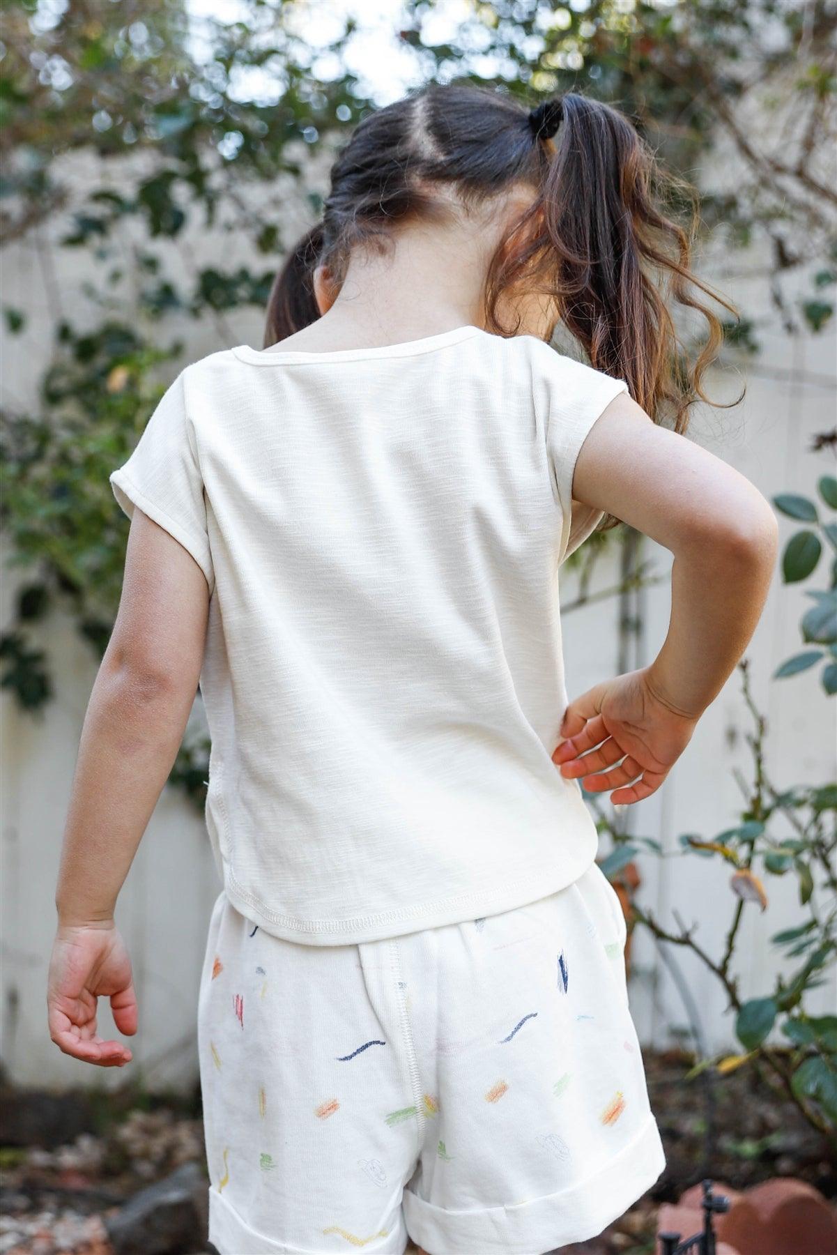Toddler Girls "Fille" Off-White Textured Short Sleeve Top /1-2-3-1
