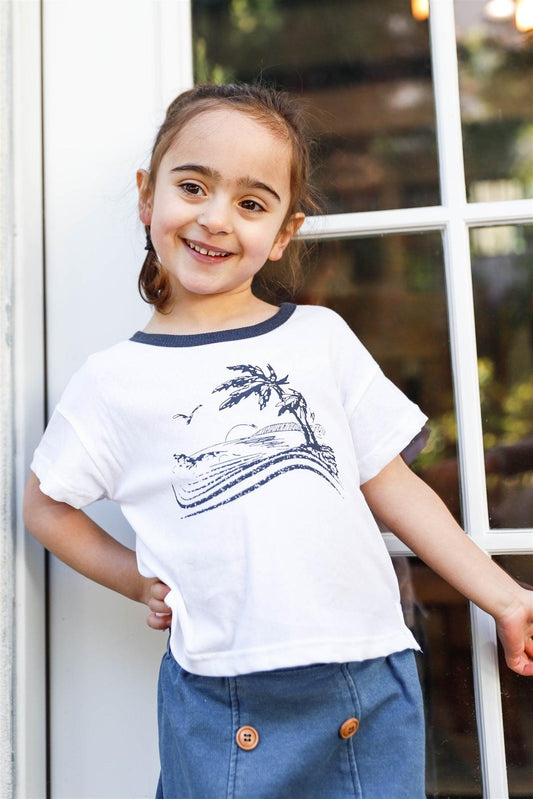 Toddler Girls White "Ocean View" Print Short Sleeve Top /1-4-1 - Tasha Apparel Wholesale